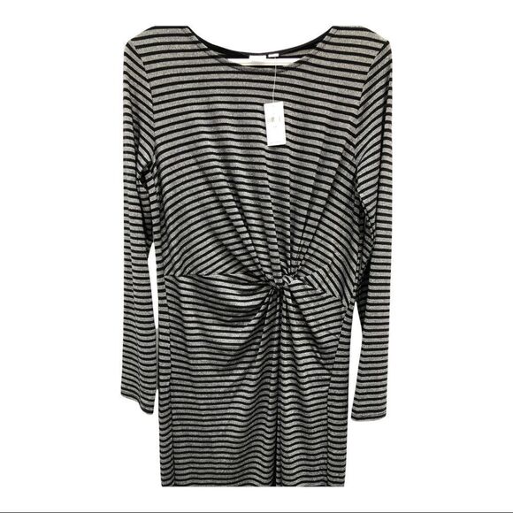 Gap Metallic Black & Silver Striped Long Sleeve Dress NWT - Picture 2 of 12